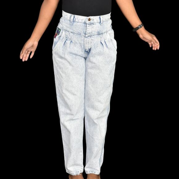 Vintage Stonewashed Jeans Blue Light Wash Denim Yoked Pleated Bareback Size 6 - Picture 11 of 16